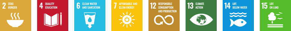 GOAL 2: Zero Hunger,GOAL 4: Quality Education,GOAL 6: Clean Water and Sanitation,GOAL 7: Affordable and Clean Energy,GOAL 12: Responsible Consumption and Production,GOAL 13: Climate Action,GOAL 14: Life Below Water,GOAL 15: Life on Land